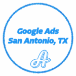 Google Ads San Antonio, TX badge with Ad Insight A logo in a blue circle promoting local PPC advertising services.
