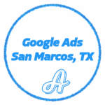 Google Ads San Marcos, TX badge with Ad Insight logo in a blue circle for local PPC services.