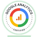 Google Analytics Certified badge with multicolor circle and orange bar chart icon representing data analysis expertise.