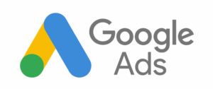 Official Google Ads logo with blue, yellow, and green icon and gray text for digital advertising platform
